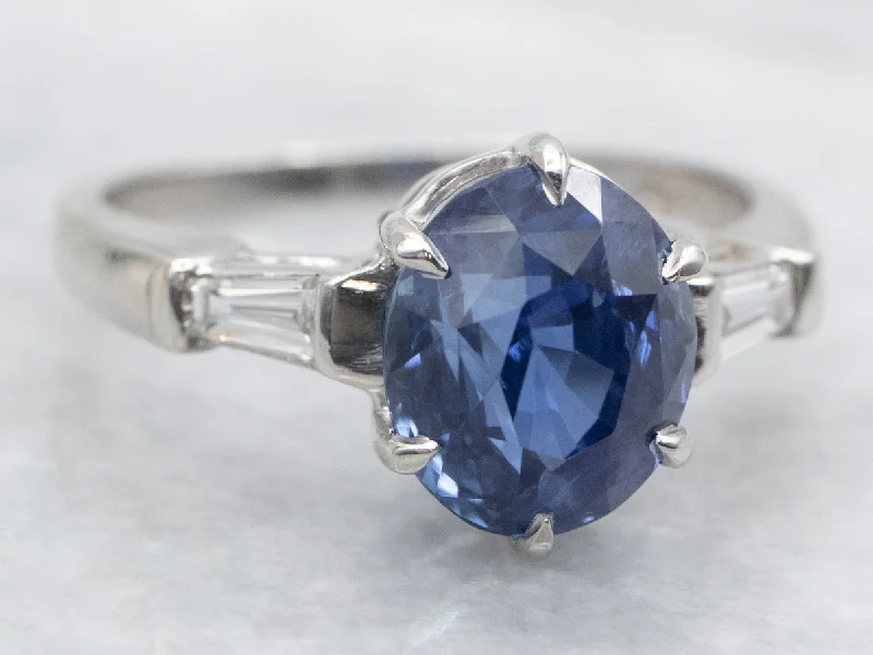 Ladies Deco Flair Engagement Rings -Collector's Sapphire and Diamond Platinum Engagement Ring