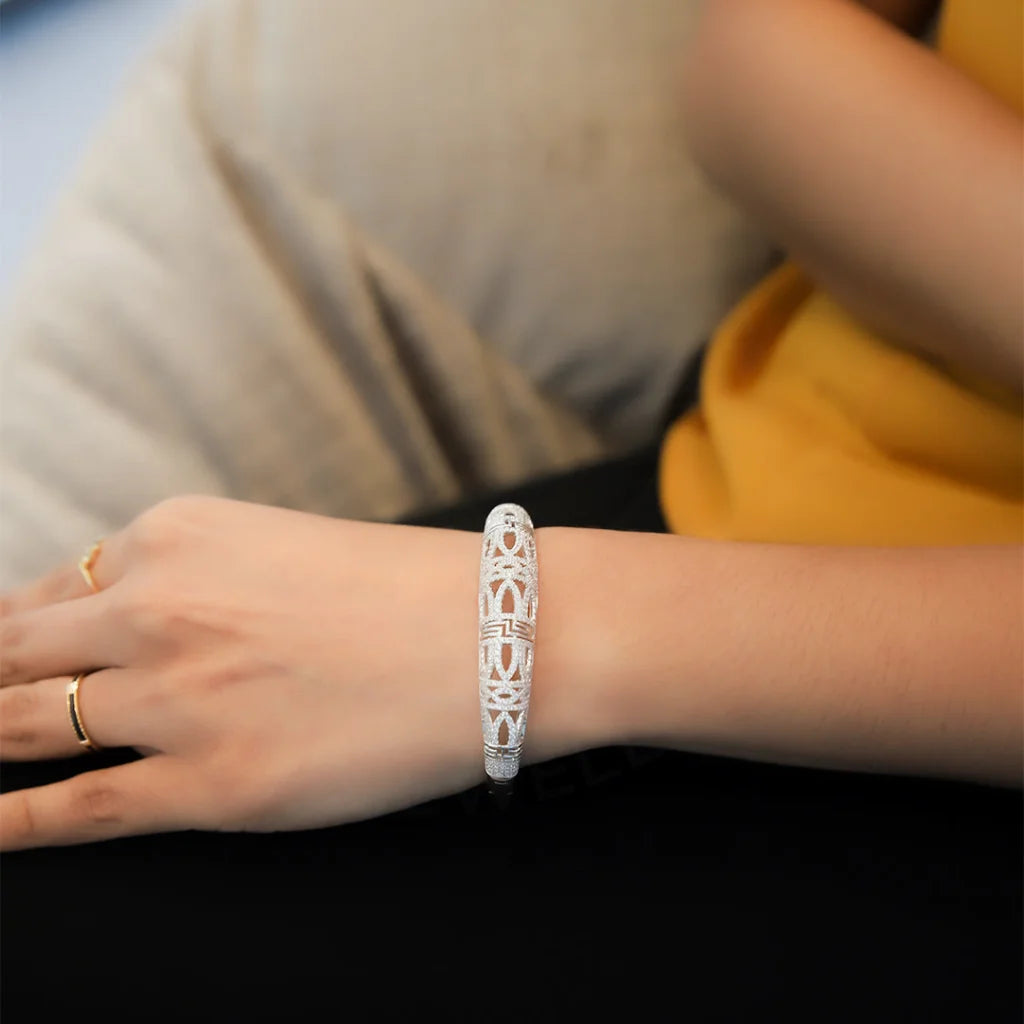 Ladies Bracelets with Cloud Shine-Sterling Silver 925 Cubic Zircon Bangle - FKJBNGSL7929