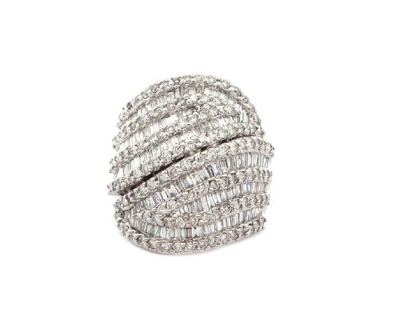 Ladies Rings for Kin Glow-3.80ctw Round and Baguette Diamond Frame Wide Multi Row Ring in 18K