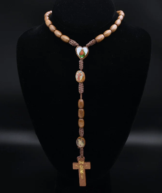 Ladies Necklaces with Peach Carnelian-Vintage Wood Rosary Necklace - 32"