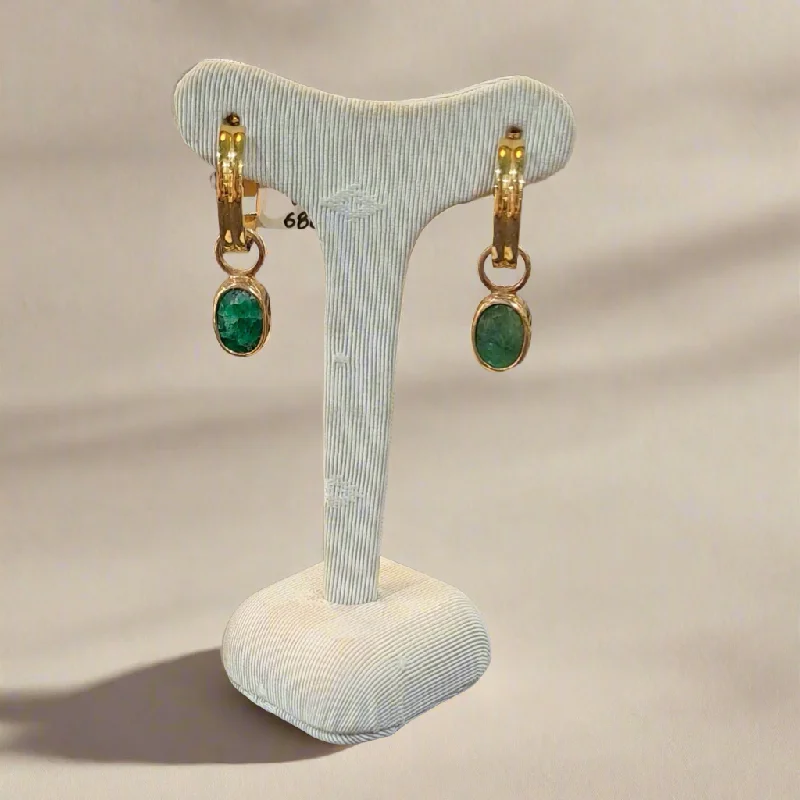 Ladies distinctive unique earrings -Earrings in steel with Emeralds and 14k gold