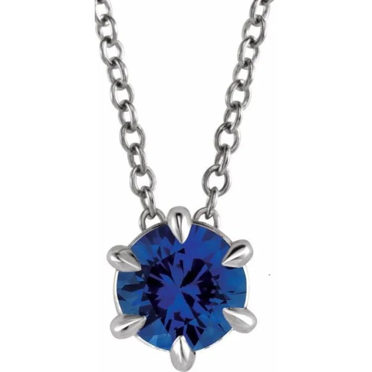 Ladies Necklaces with Sun Shine-Platinum 6 mm Lab-Grown Blue Sapphire Solitaire 16-18" Necklace