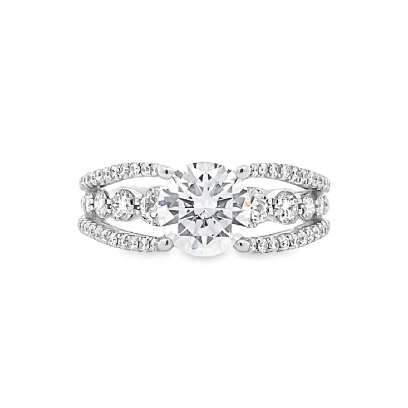 Ladies Value Priced Engagement Rings -Round Diamond Side Stone Engagement Ring in White Gold by Simon G