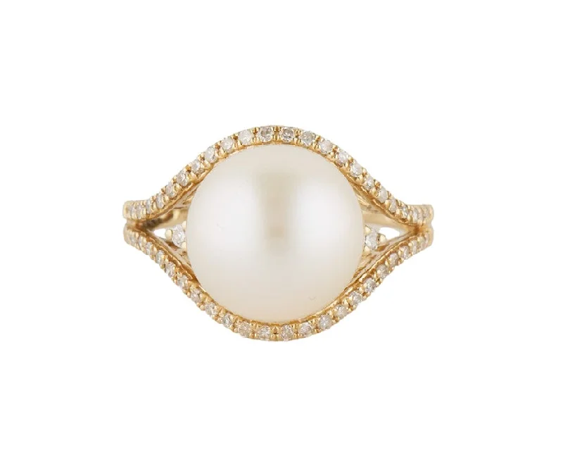 Ladies Rings for Artist Shine-14.5MM South Sea Pearl and 0.40ctw Diamond Frame Ring in 14K