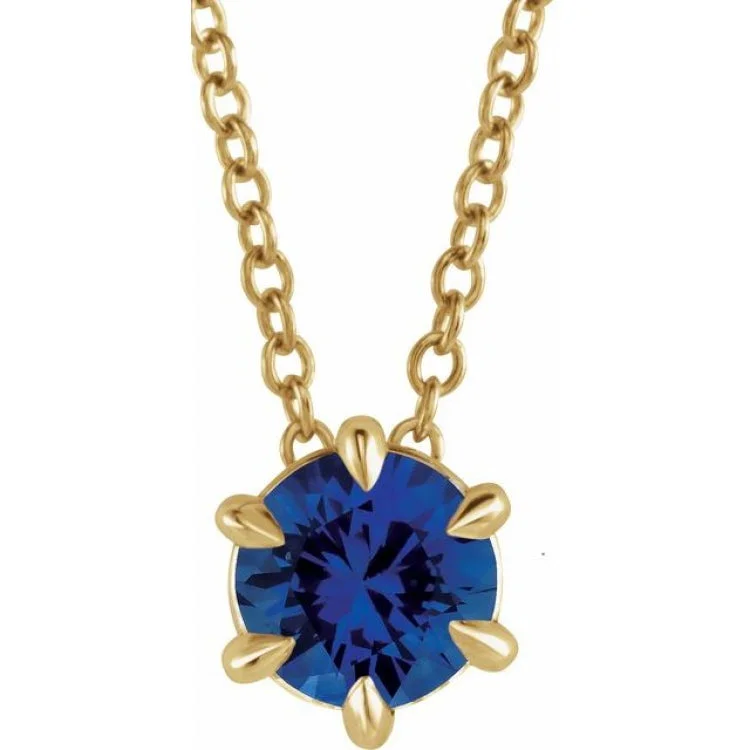 Ladies Necklaces with Wave Glow-14K Yellow 6 mm Lab-Grown Blue Sapphire Solitaire 16-18" Necklace