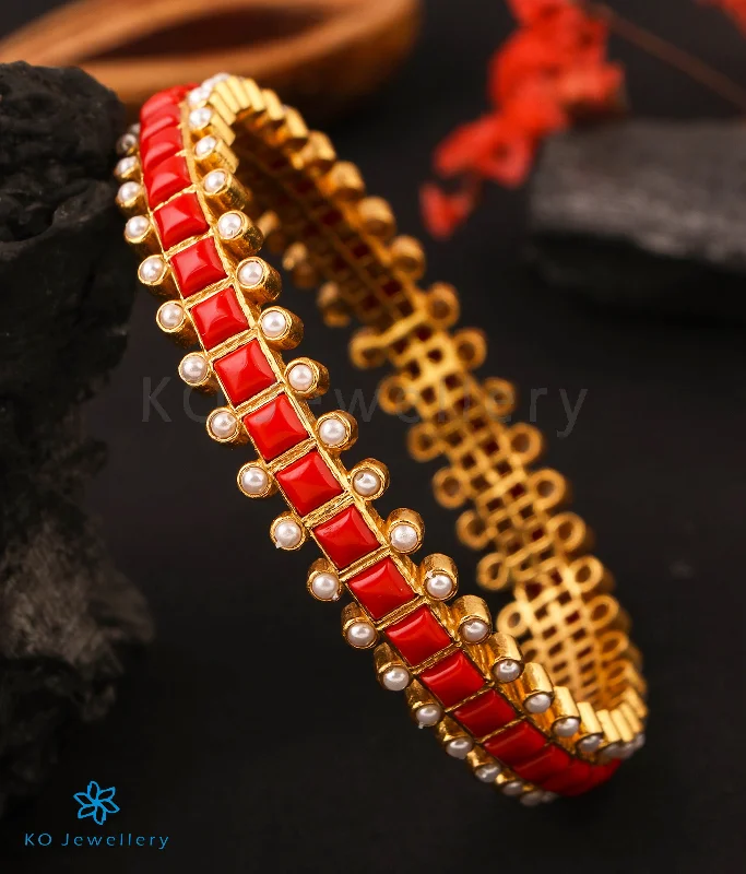 Ladies Bracelets with Lavender Lepidolite-The Rajanya Silver Bangle (Coral/Size 2.2/2.4/2.6/2.8)