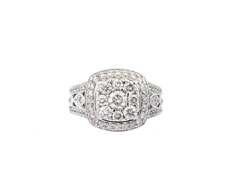 Ladies Rings with White Phenakite-1.50ctw Round Diamond Frame Cluster Ring in 14K