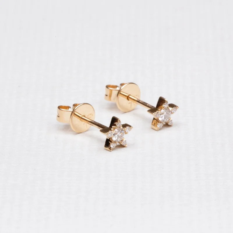 Ladies oval charm earrings -Yellow Gold Star Stud Earrings with Diamonds