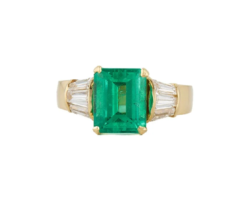 Ladies Rings with Angel Spark-2.25ct Emerald Cut Emerald and 0.80ctw Baguette Diamond Ring in 18K