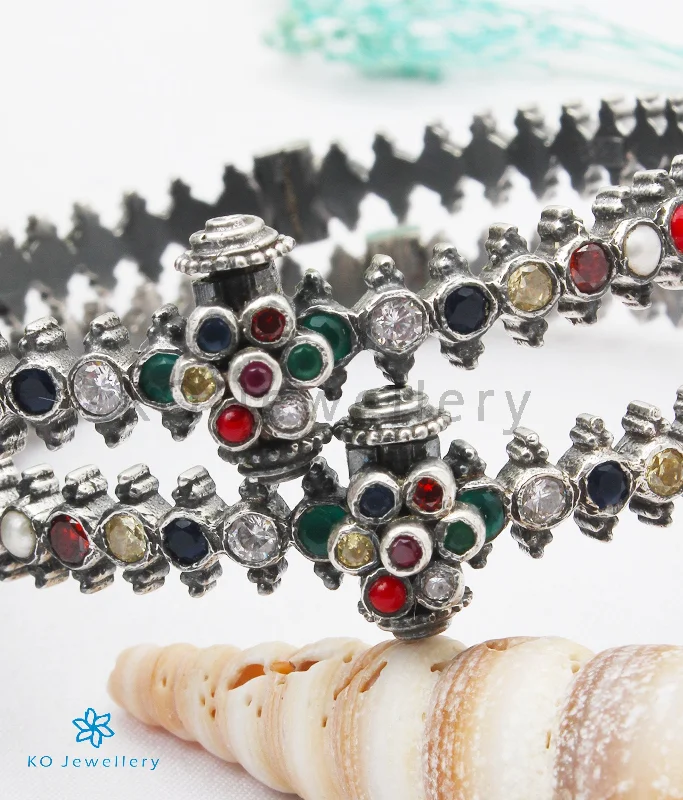 Ladies Bracelets with Cross Shine-The Ambara Silver Navratna Bracelet(Oxidised/Size 2.2/2.4/2.6/2.8)