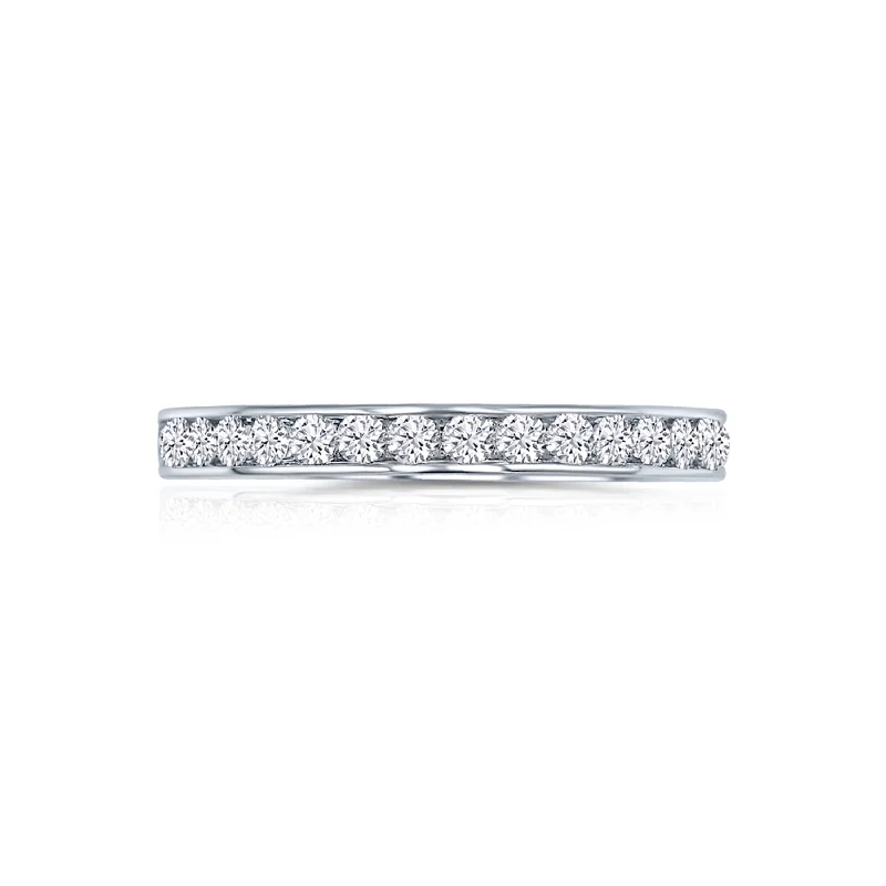 Ladies Bright Sterling Engagement Rings -14K White Gold Round Diamond Engagement Band