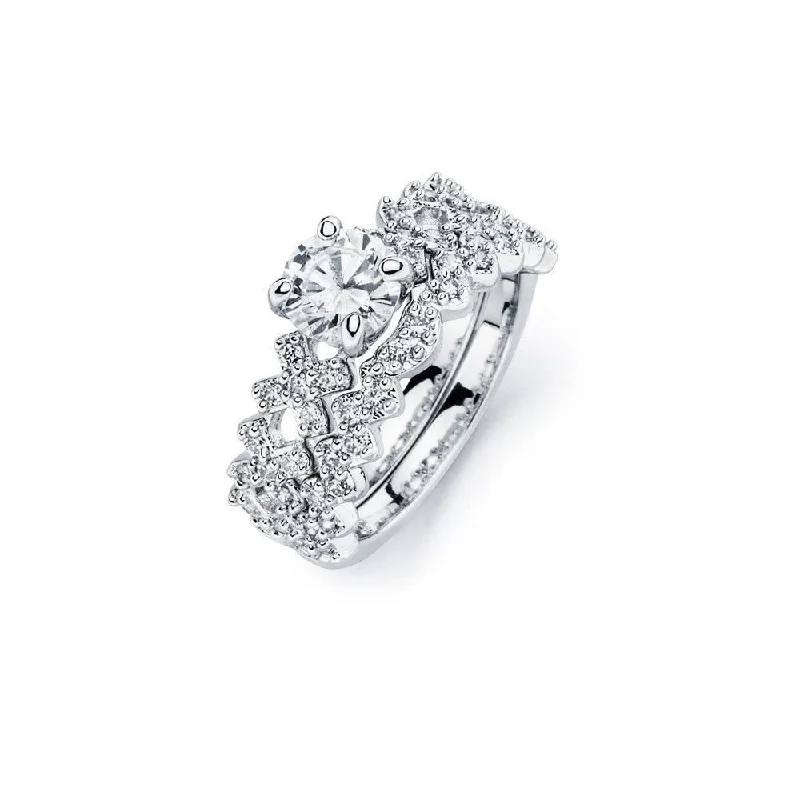 Ladies Timeless Classic Engagement Rings -Silver 925 Rhodium Plated Clear CZ Ornate Bridal Engagement Ring - BGR00588