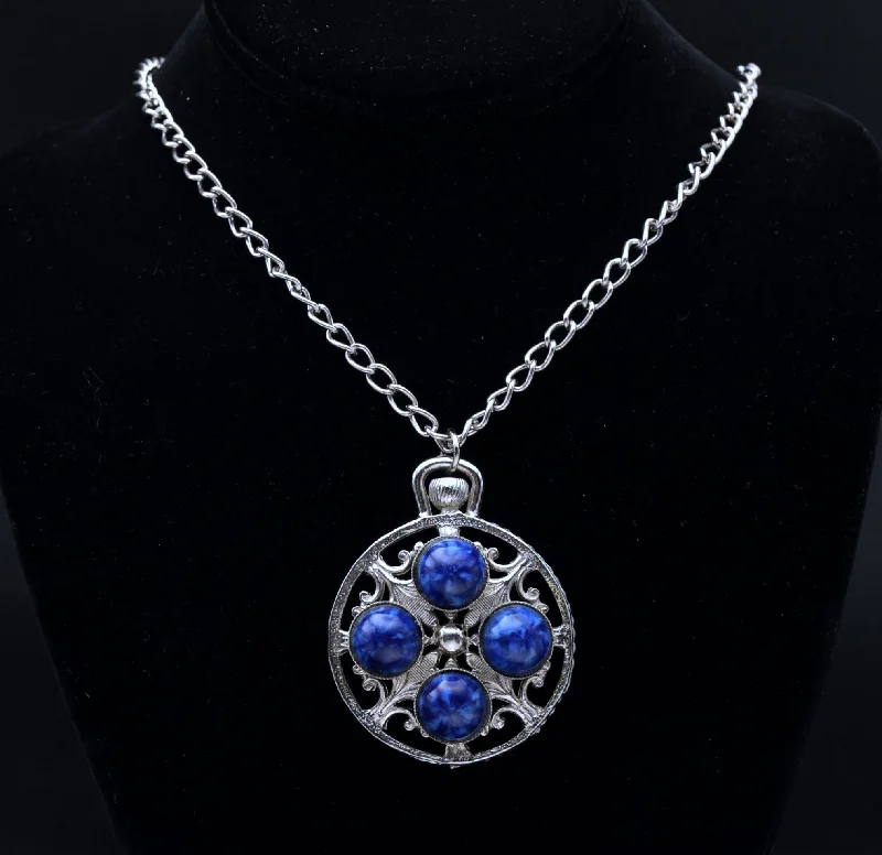 Ladies Necklaces with Soft Morganite-Vintage Faux Lapis Lazuli Silver Tone Pendant Chain Necklace - 20.5"