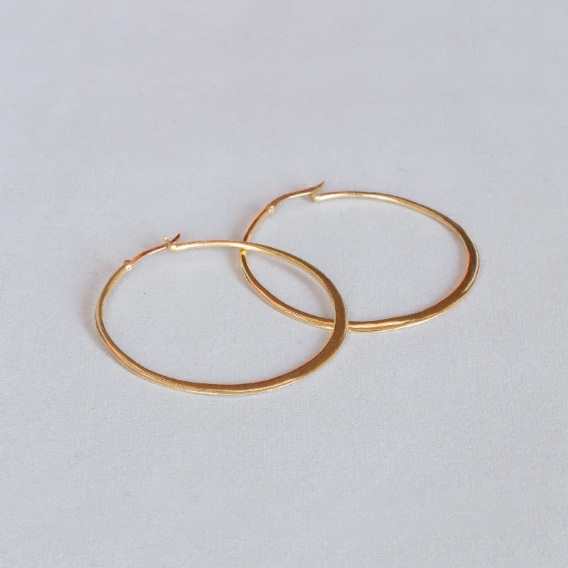 Ladies handcrafted artisan earrings -Flat Gold-plated Large Hoop Earrings