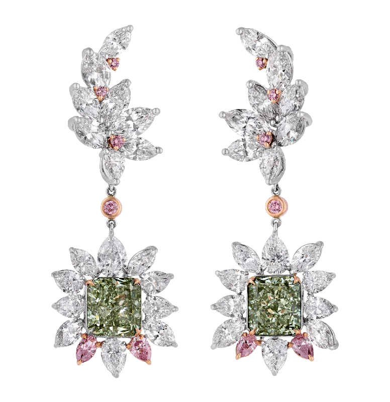 Ladies evening radiance earrings -Fancy Intense Yellowish Green Diamond Earrings, 6.81 carats