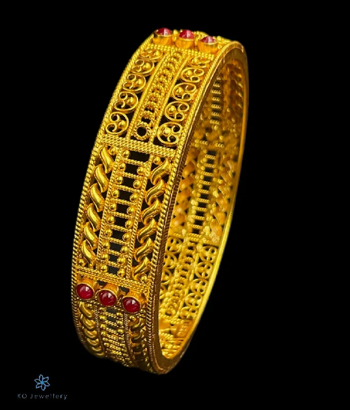 Ladies Bracelets with Jade Glow-The Aditi Silver Filigree Bangle (Red/Size/2.2/2.4/2.6/2.8)