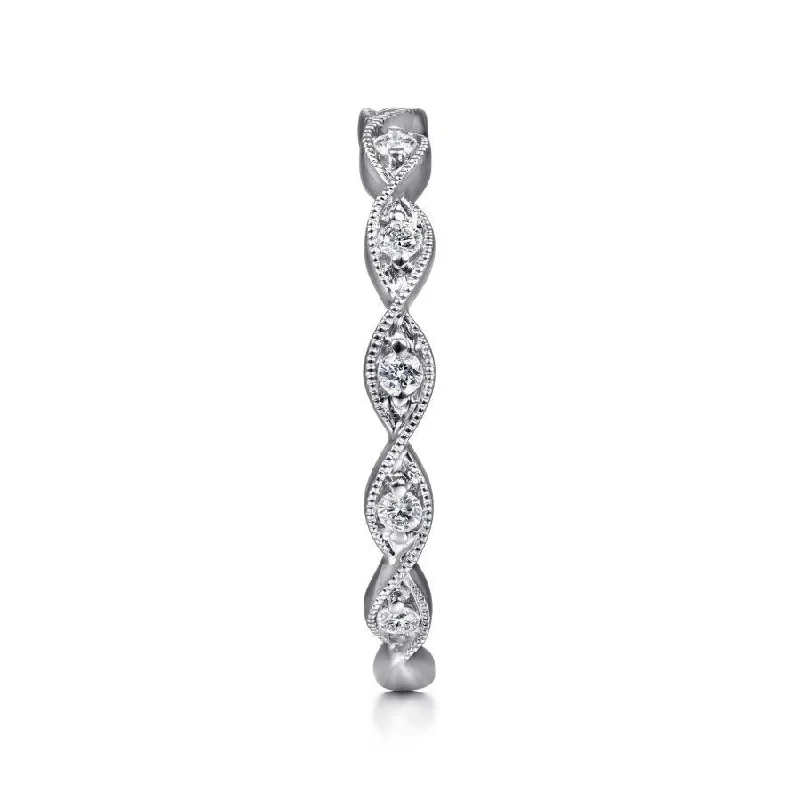 Ladies Rings with Petal Glow-Gabriel & Co. - LR51178W45JJ - 14K White Gold Twisted Diamond Stackable Ring