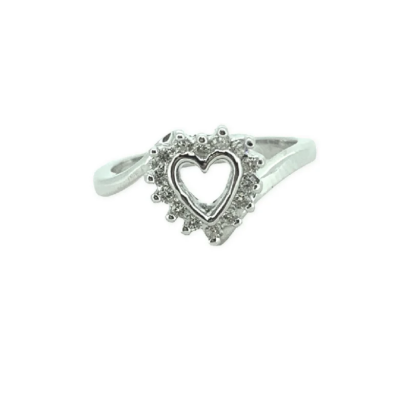 Ladies Rings for Engineer Glow-Sterling Silver Diamond Open Heart Ring