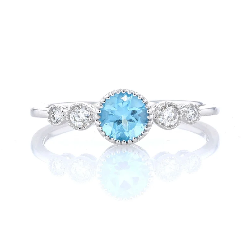 Ladies Rings Multi Spark-White Gold Blue Topaz & Diamond Ring