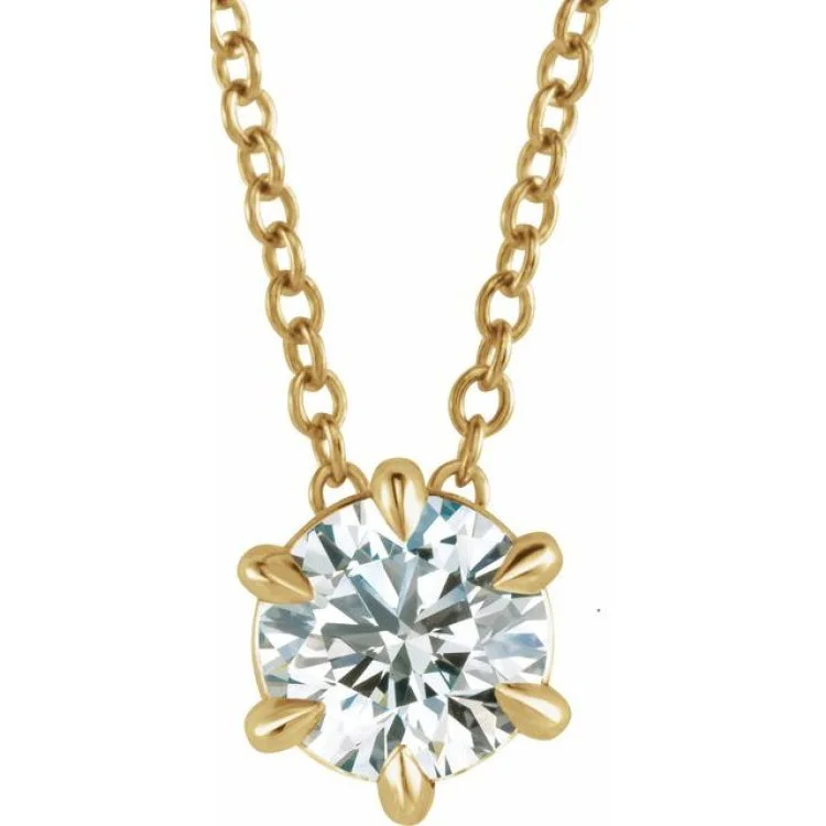 Ladies Necklaces with Sea Beryl-14K Yellow 4 mm Natural White Sapphire Solitaire 16-18" Necklace