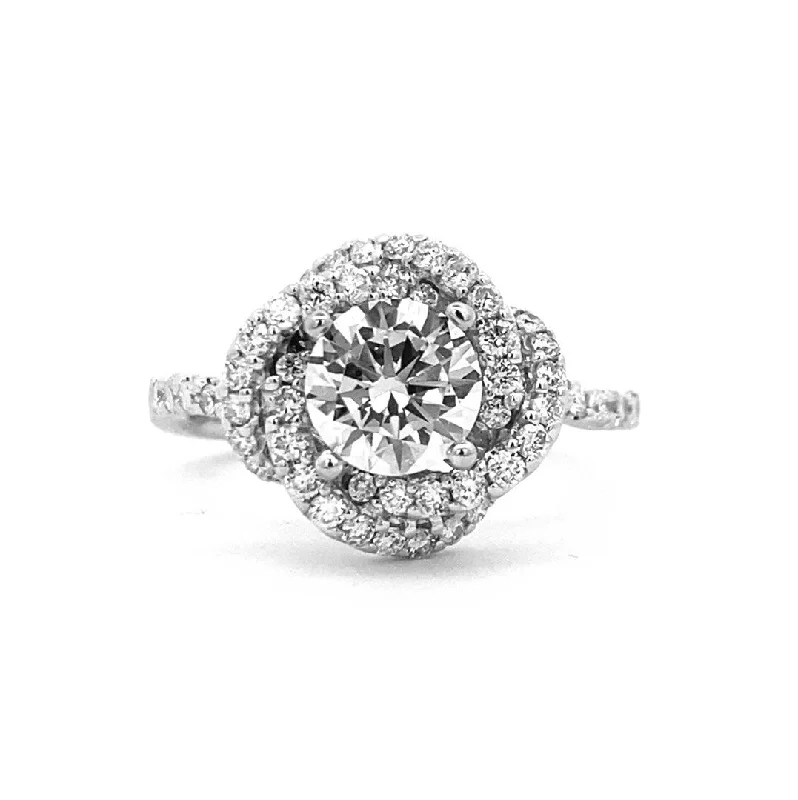 Ladies Rustic Charm Engagement Rings -Round Diamond Halo Engagement Ring in White Gold by Gabriel NY