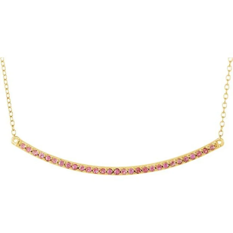 Ladies Necklaces with Green Rosasite-14K Yellow Natural Pink Sapphire Bar 16-18" Necklace