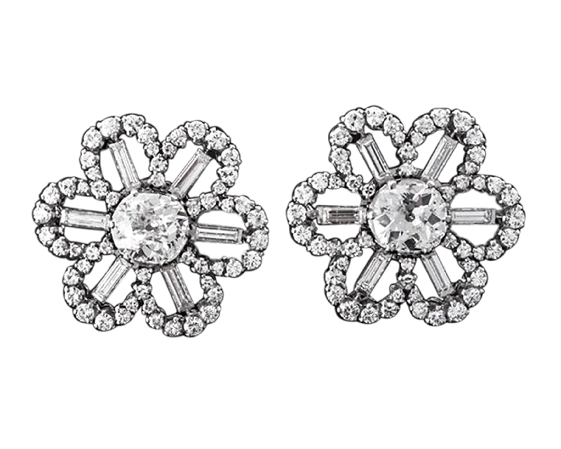 Ladies hopeful light earrings -Art Deco Diamond Earrings, 7.10 Carats