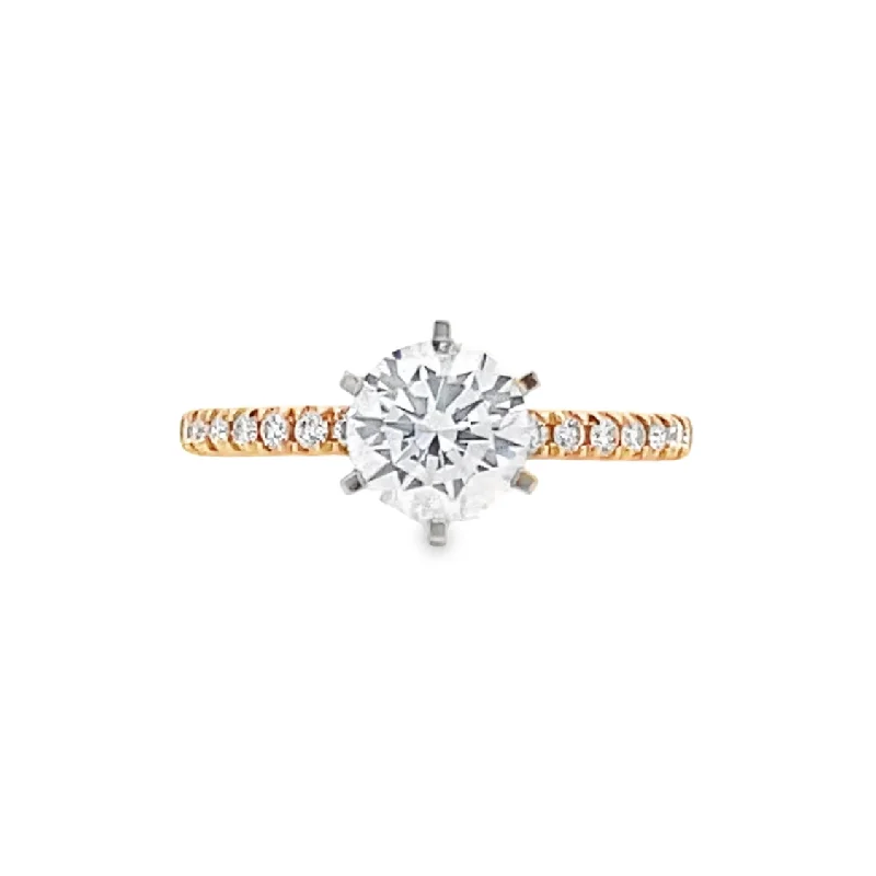 Ladies Brilliant Moissanite Engagement Rings -Round Diamond Side Stone Engagement Ring in Two-Tone Gold by B&C