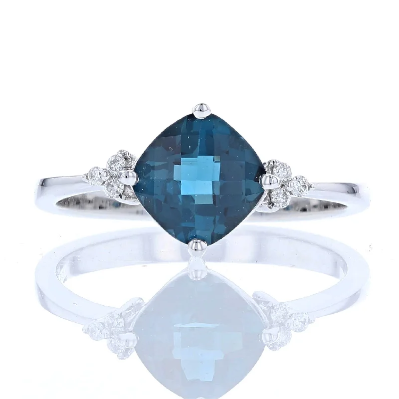 Ladies Rings Geometric Shine-Cushion London Blue Topaz & Diamond Ring