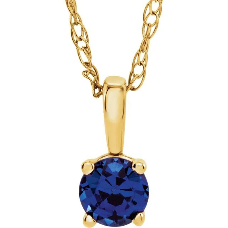 Ladies Necklaces with Rose Kunzite-14K Yellow 3 mm Natural Blue Sapphire Youth Solitaire 14" Necklace