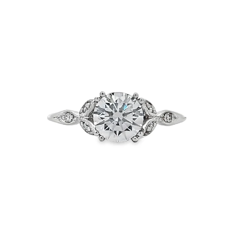 Ladies Titanium Edge Engagement Rings -Round Diamond Side Stone Engagement Ring in White Gold by Gabriel NY