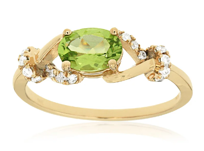 Ladies Rings Ethnic Glow-14k Yellow Gold Oval Peridot and Diamond Ring C6057X-PE