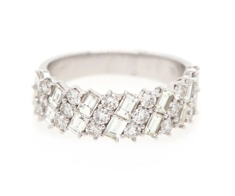 Ladies Rings with Round Glow-New 1.84ctw Baguette and Round Diamond Diagonal Band Ring in 14K