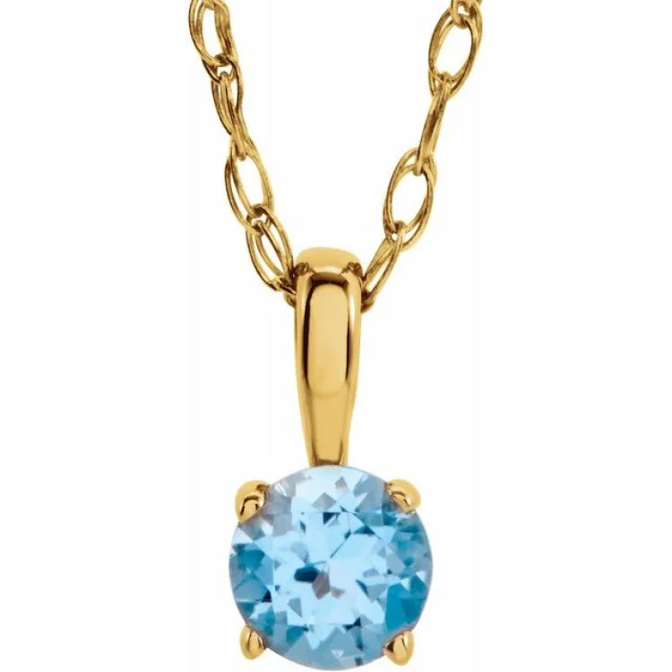 Ladies Necklaces with Round Spark-14K Yellow 3 mm Imitation Blue Zircon Youth Solitaire 14" Necklace