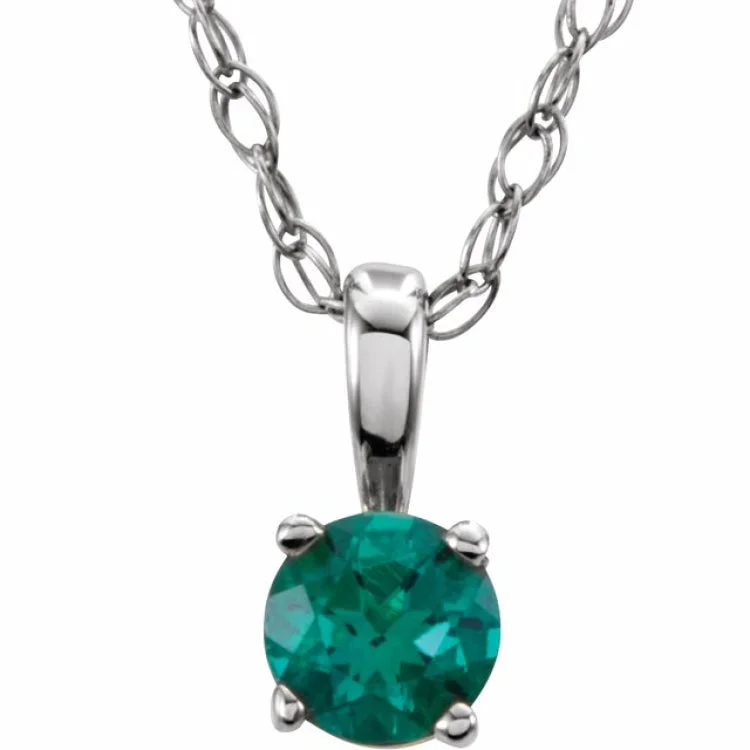 Ladies Necklaces with Crescent Spark-Sterling Silver 3 mm Imitation Emerald Youth Solitaire 14" Necklace