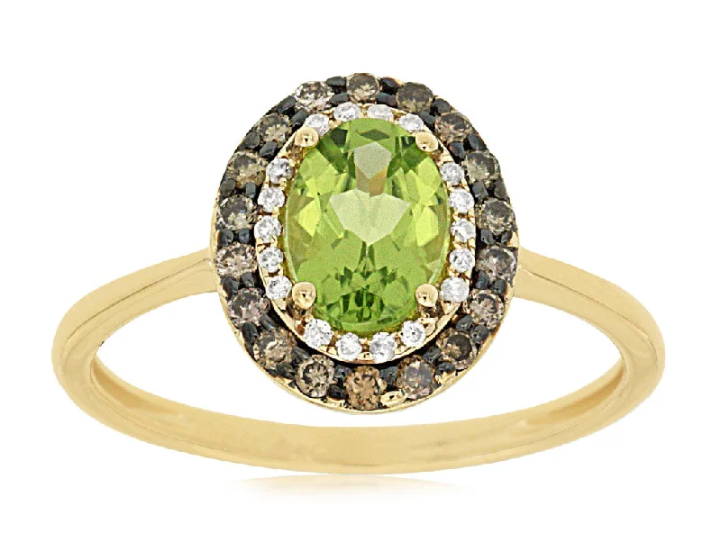 Ladies Rings with Ruby Zoisite-Oval Peridot White and Mocha Diamond Double Halo Ring c6800x