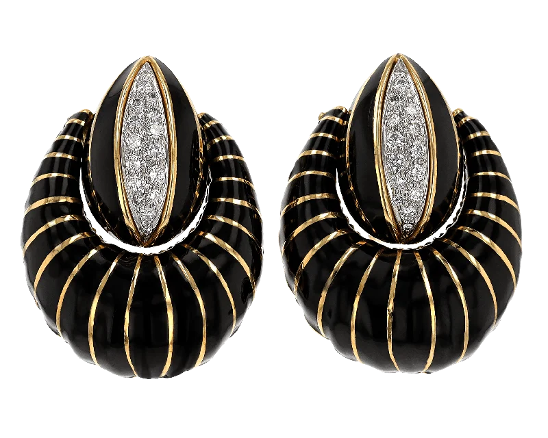 Ladies substantial heavy earrings -David Webb Black Enamel, Gold and Diamond Earrings