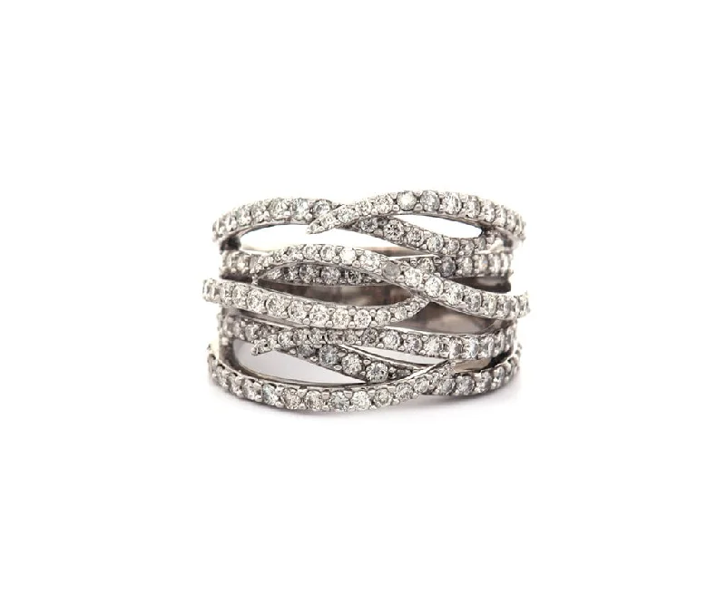 Ladies Rings Braided Spark-1.72ctw Diamond Multi Row Crossover Ring in 18K