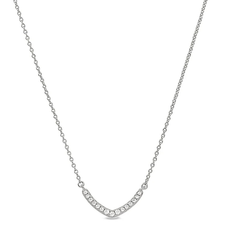 Ladies Necklaces with Green Uvarovite-Platinum Finish Sterling Silver Micropave V Necklace with Simulated Diamonds on 16"-18" Adjustable Chain