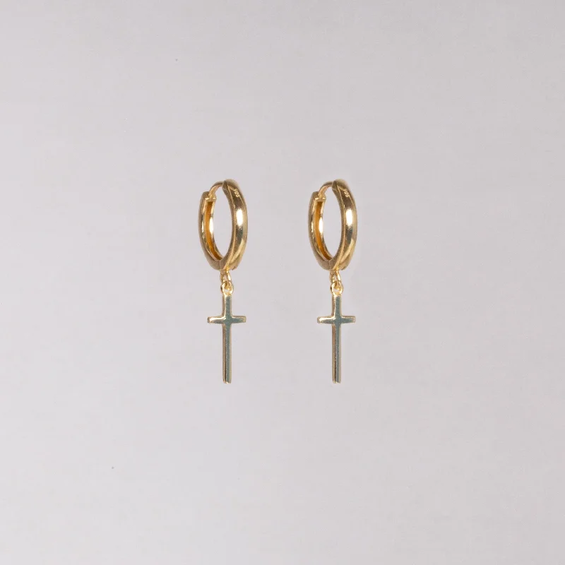 Ladies ornate chandelier earrings -Gold Cross Hoop Earrings