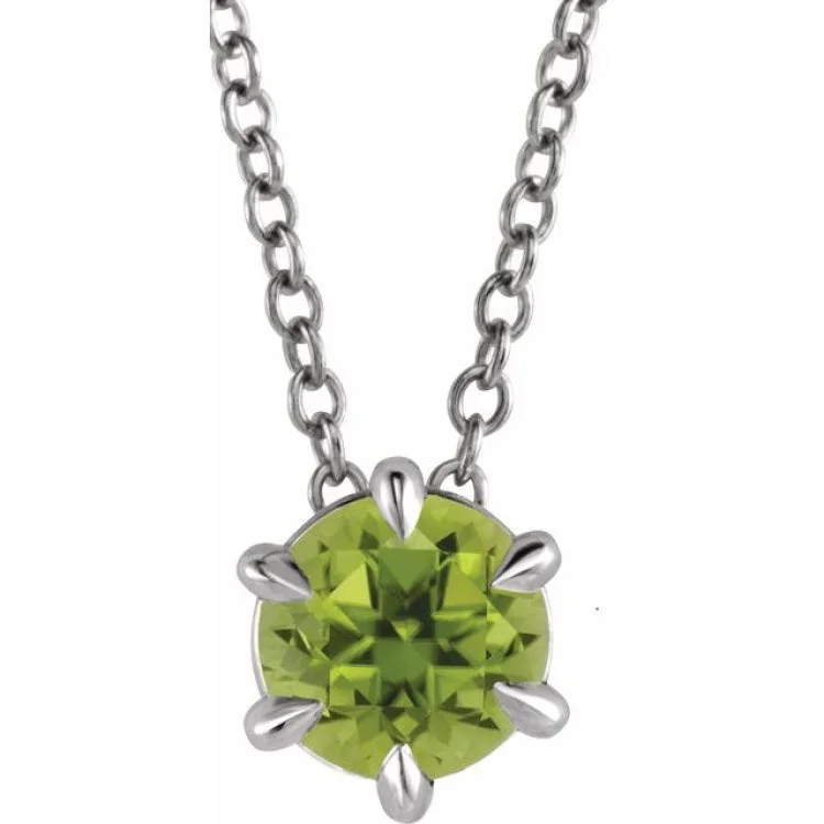 Ladies Necklaces Bright Glow-Sterling Silver 4 mm Natural Peridot Solitaire 16-18" Necklace