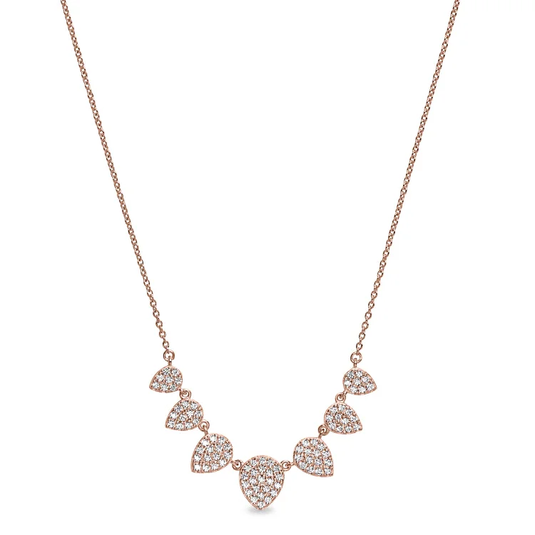 Ladies Necklaces with Angel Shine-Rose Gold Platinum Finish Sterling Silver Micropave 7 Leaves Necklace with Simulated Diamonds on 16"-18" Adjustable Chain