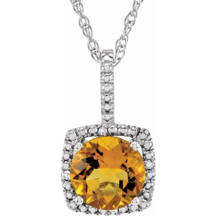 Ladies Necklaces Multi Glow-Sterling Silver 7 mm Natural Citrine & .015 CTW Natural Diamond 18" Necklace