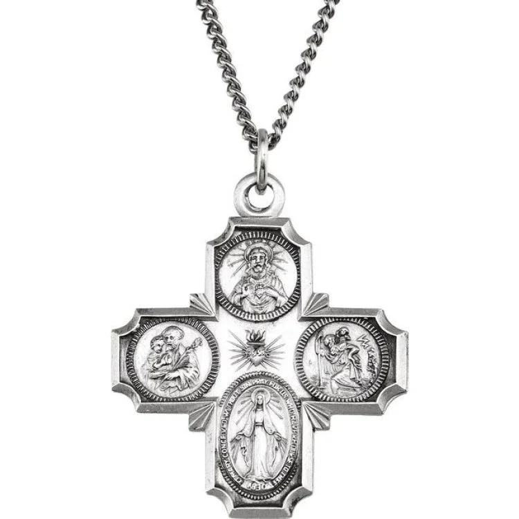 Ladies Necklaces for Gala Spark-Sterling Silver 30x29 mm Four-Way Cross Medal 24" Necklace