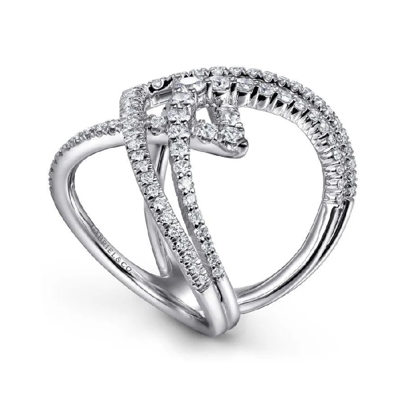 Ladies Rings Simple Glow-Gabriel & Co. - LR51496W45JJ - 14K White Gold Wide Band Layered Diamond Ring