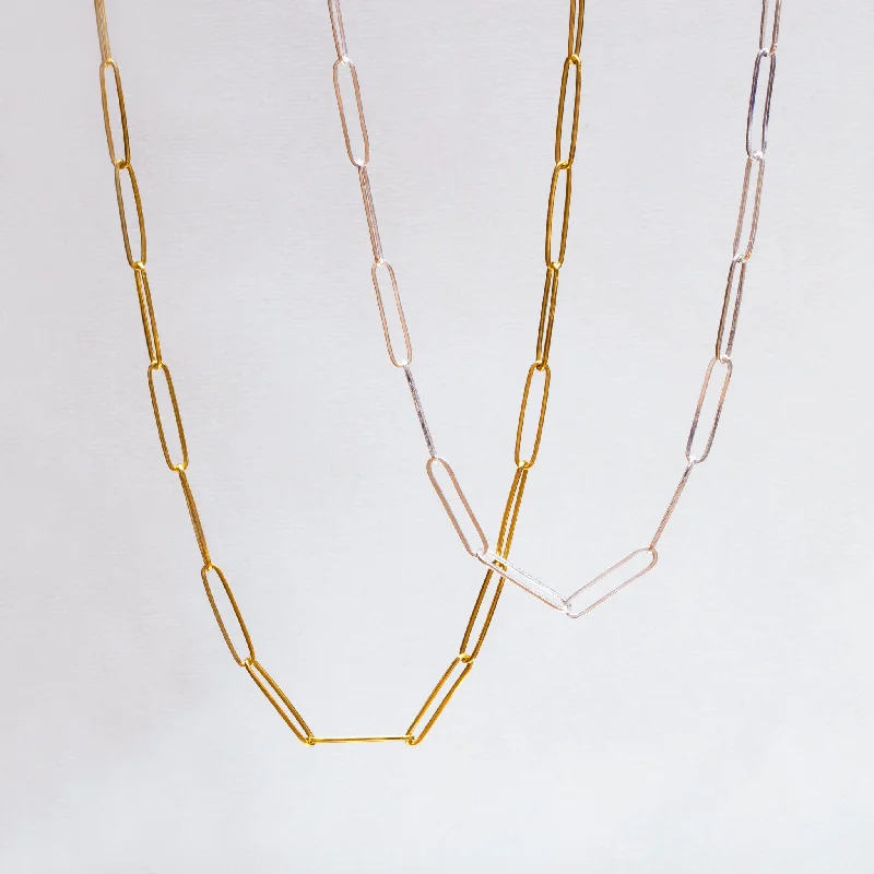 Ladies Necklaces with Rose Kunzite-Gold and Silver Paperclip Chain Necklace #1