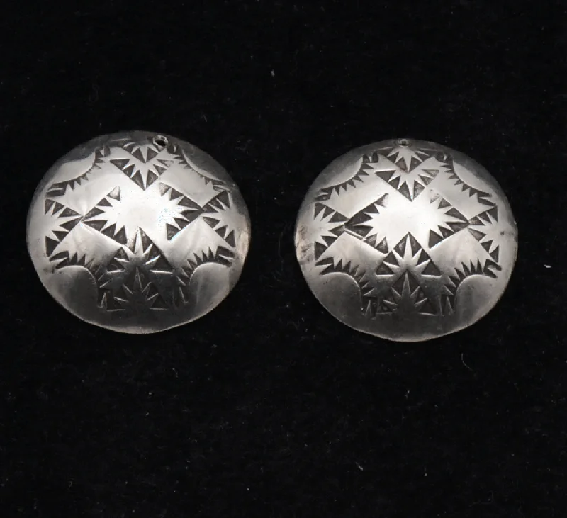 Ladies soothing charm earrings -Vintage Sterling Silver Southwestern Style Dome Earrings MISSING CLOSURES