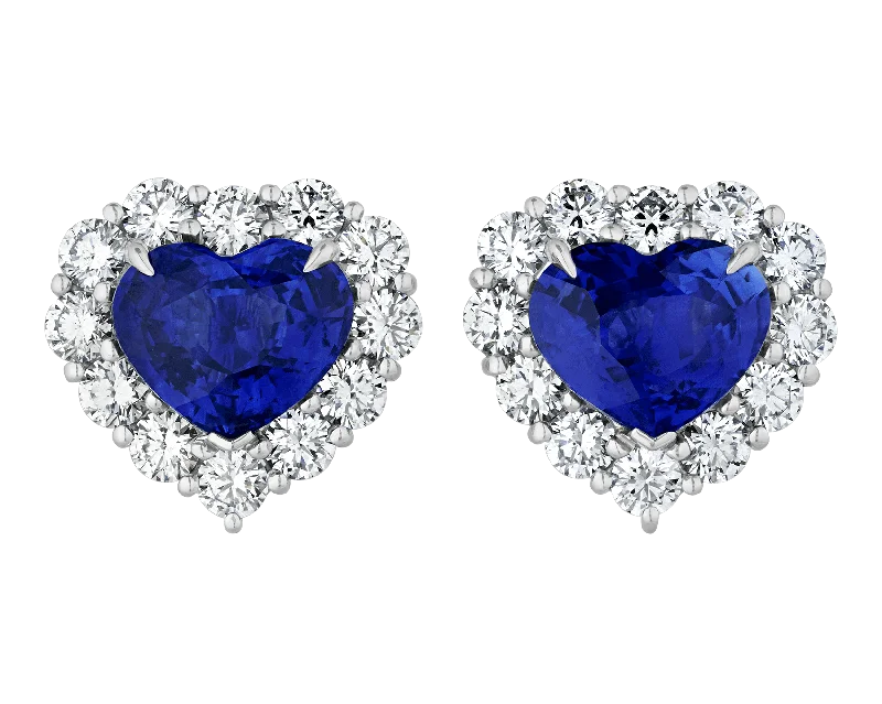 Ladies strong spirit earrings -Ceylon Sapphire Heart Earrings, 6.11 Carats