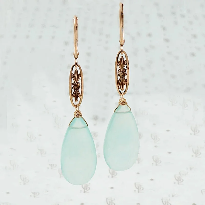 Ladies cherished antique earrings -Marché Pendant Drop Earrings in Rose Gold with Chalcedony by brunet