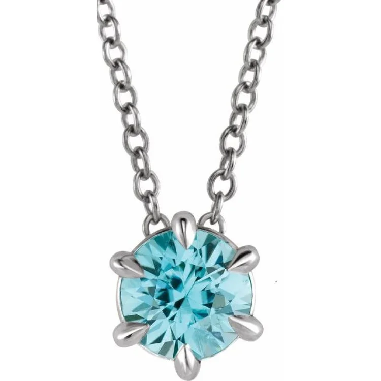 Ladies Necklaces with Pure Danburite-14K White 4 mm Natural Blue Zircon Solitaire 16-18" Necklace